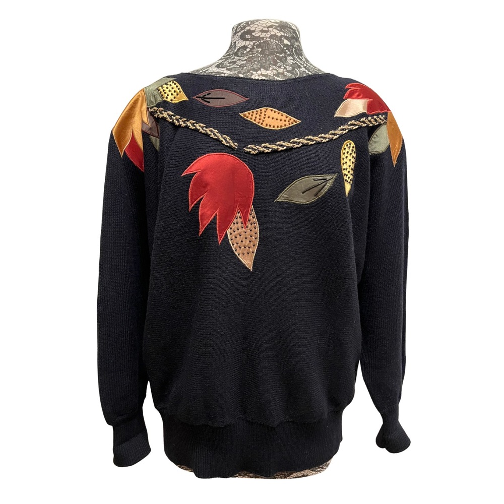 Vintage 80s Fall Sweater 1X Boho Retro Black‎ Eclectic Patchwork Cottagecore